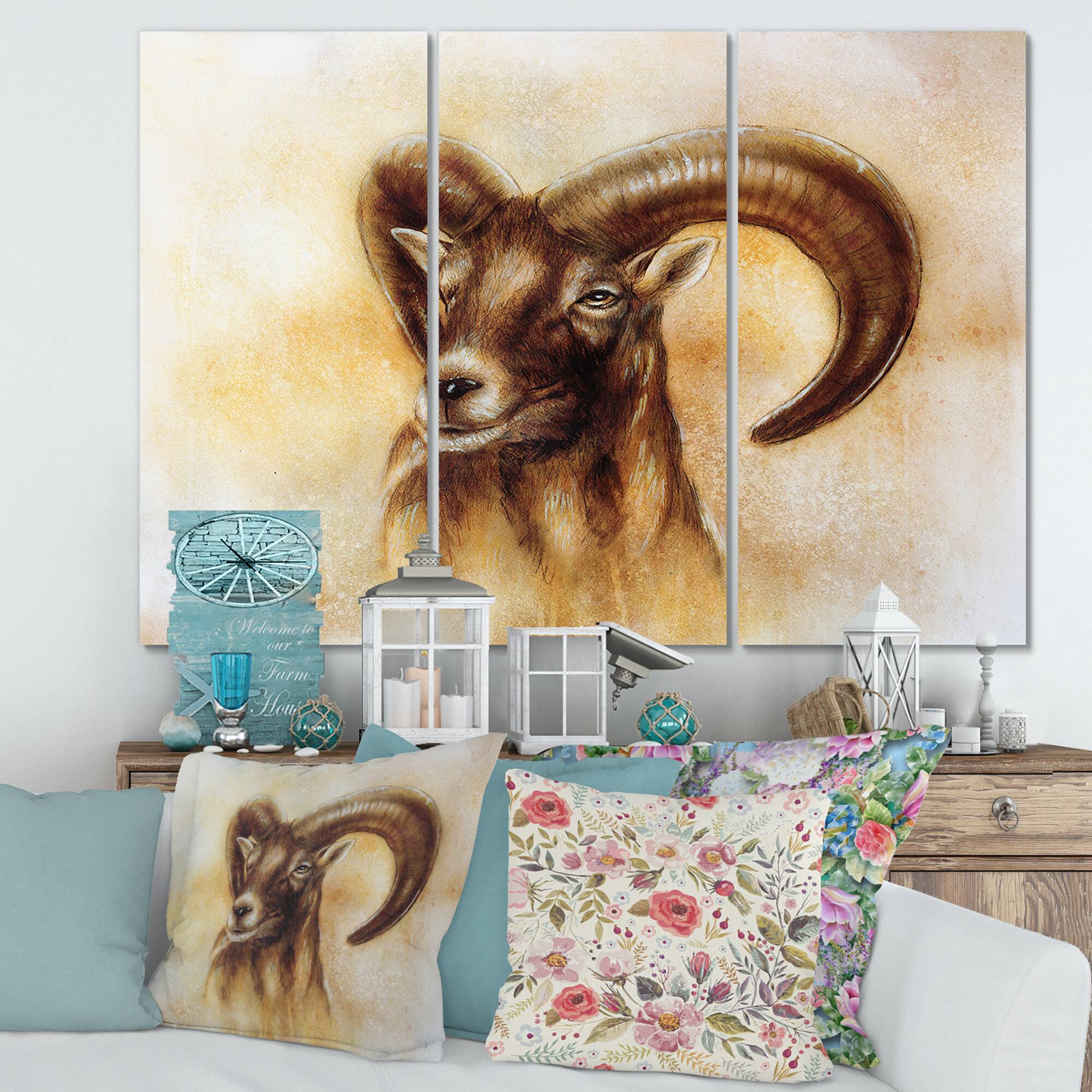Designart - Portrait of Wild Ram With Mighty Horns I